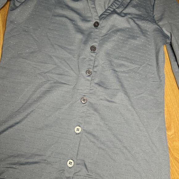 Y2K Currants Button Up Long Sleeve Gray metallic Shirt Women's Small spandex - Picture 4 of 8